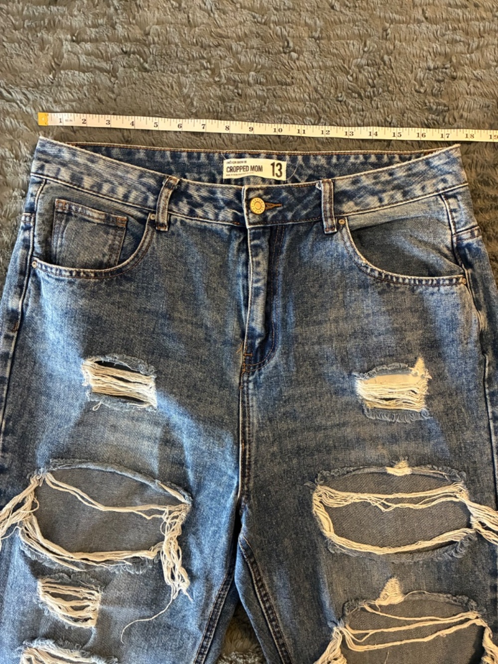 Refuge Denim Cropped Mom Distressed High-Rise Women’s Jeans - Blue - Picture 8 of 8